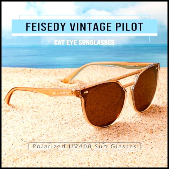 Women\'s Polarized Cat Eye Aviator Sunglasses - Oversized Vintage Frame